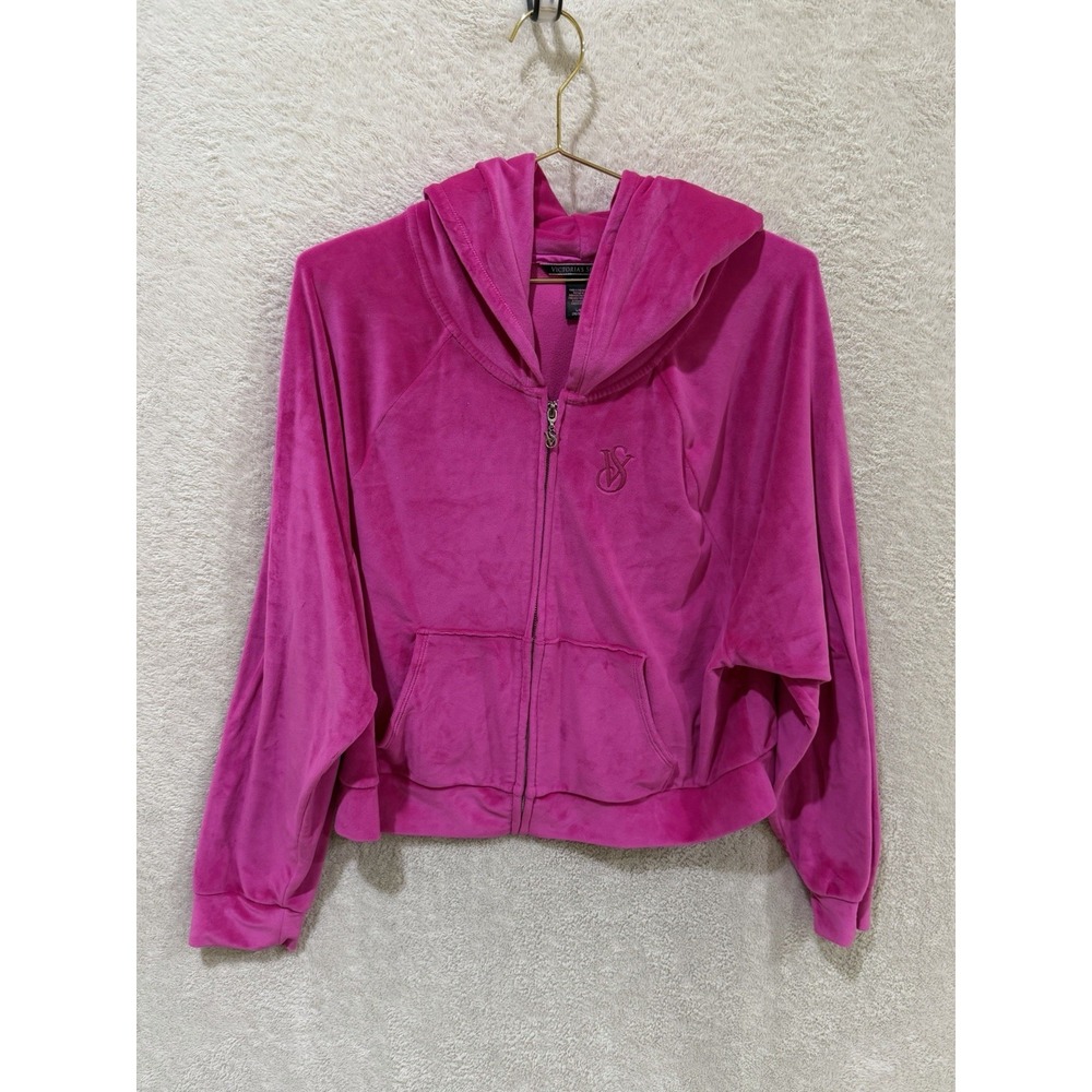 Victoria's Secret Hot Pink Velour Full Zip Jacket Size Large Sweatshirt Bright